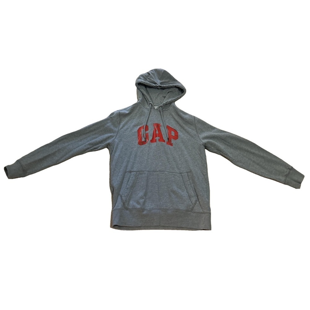 GAP Men's Grey Hoodie with Red Logo Size Medium